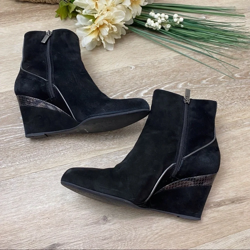Aquatalia Suede Leather Wedge Ankle Booties